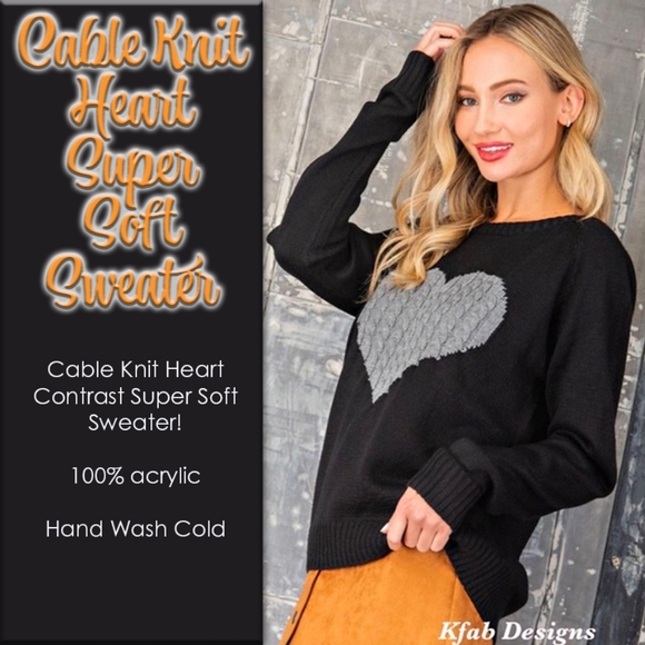 Cable Knit Heart Super Soft Black Sweater - Picture 1 of 9